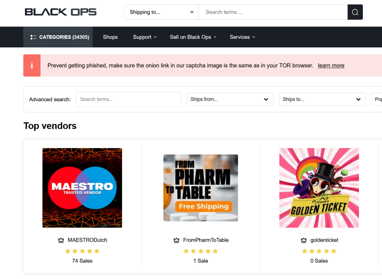 Blackops Onion dashboard screenshot