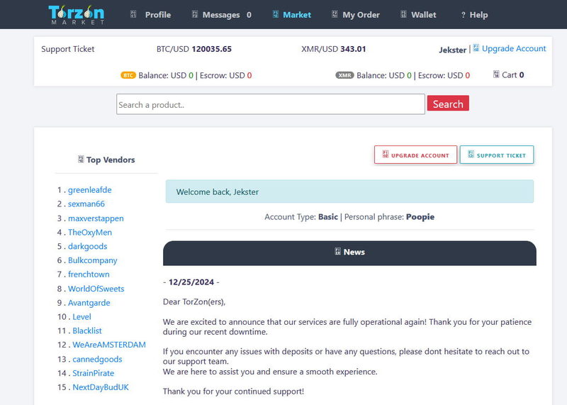 Torzon Darknet user interface screenshot